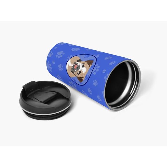 English Bulldog Tricolor #4 Stainless Steel 16 oz Tumbler, Blue - Picture 4 of 4